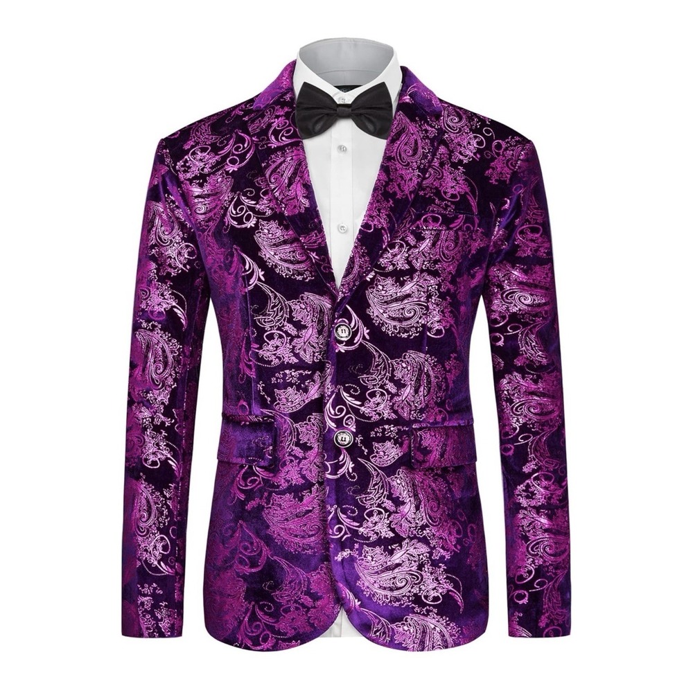 Men Formal Dress Floral Notched Lapel Collar Slim Fit Stylish Wedding Blazer